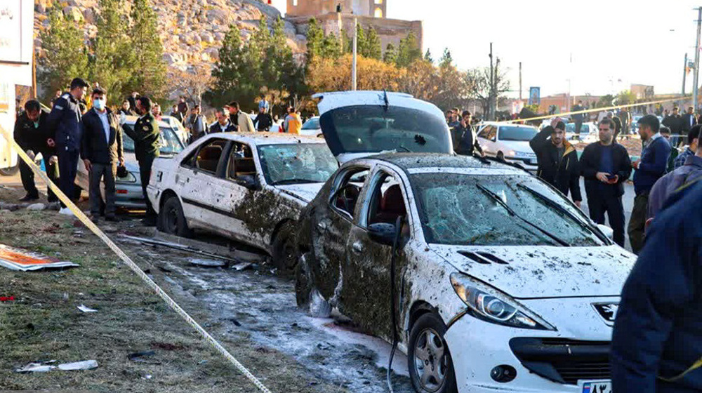 Foto tersebut menunjukkan dampak serangan bom di kota Kerman di tenggara Iran pada 3 Januari 2024. (Foto oleh Fars News Agency)